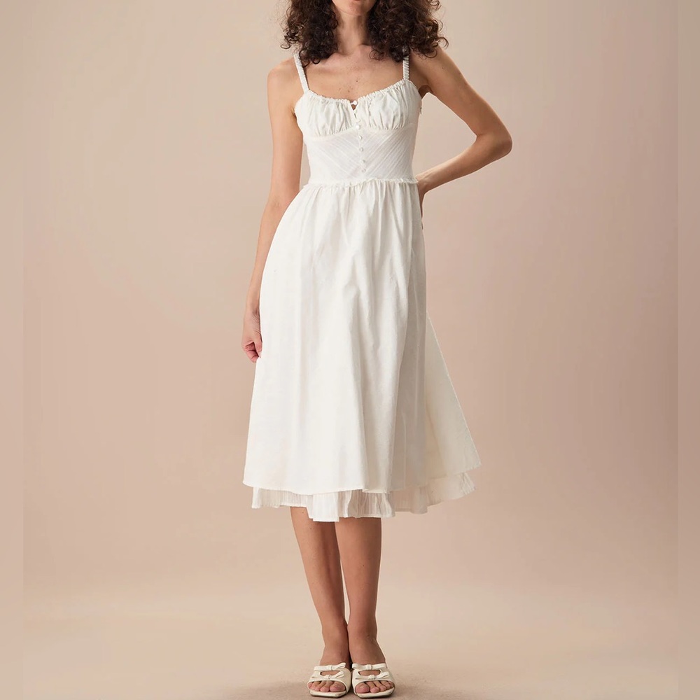 Rihoas White Ruched Slip Cotton Midi Dress - Picture 7 of 9